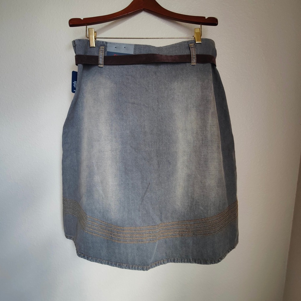 Gloria Vintage Y2K Deadstock Denim Mini Skirt Western Turquoise Belt Festival XL - Picture 3 of 7